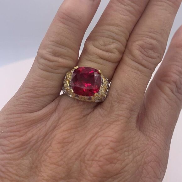 Earring, NWOT, solid 925 sterling, large lab ruby, articulated 1&1/2 in. drop, - Picture 10 of 17